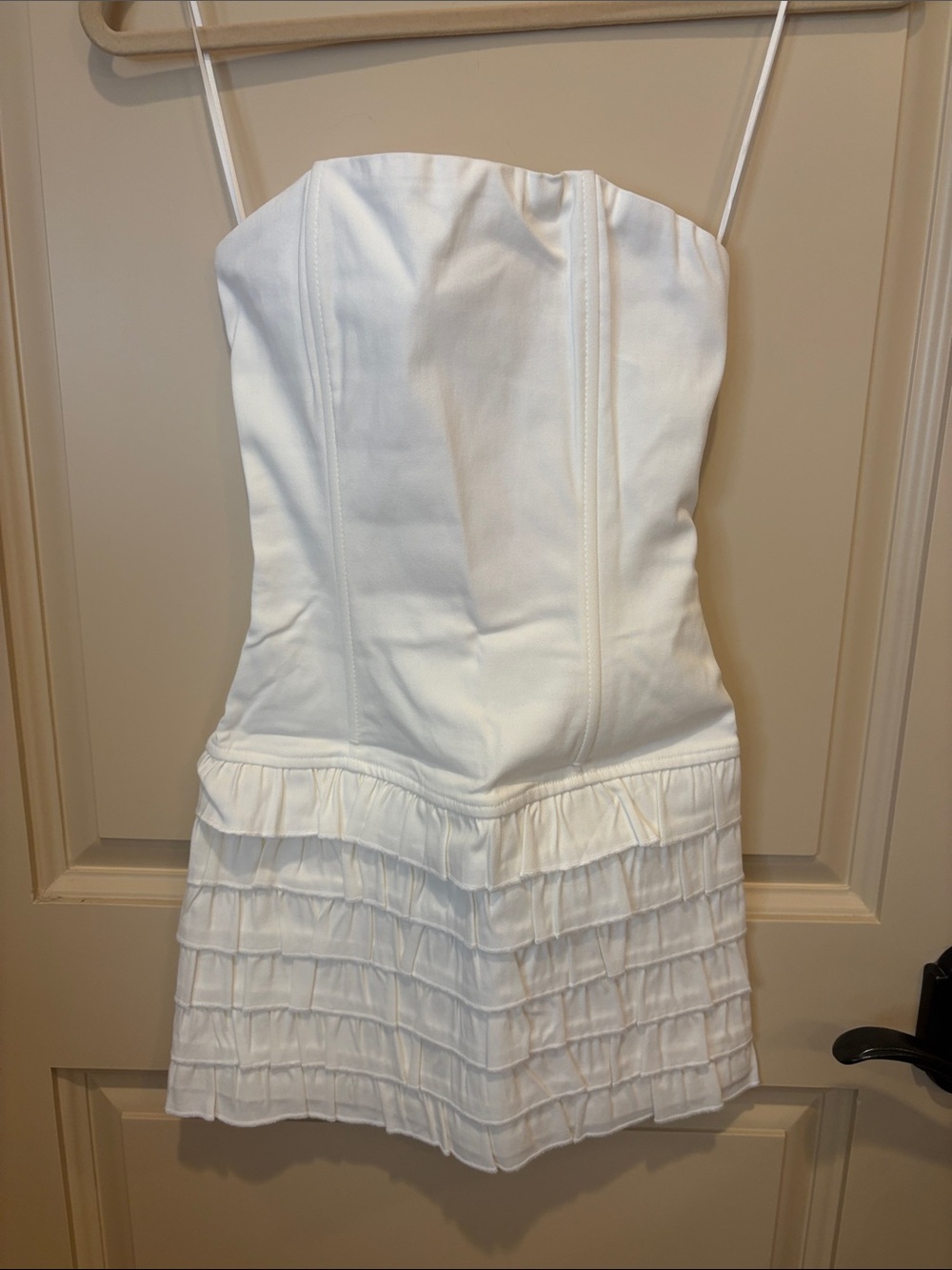 Edikted White Strapless Ruffled Mini Dress